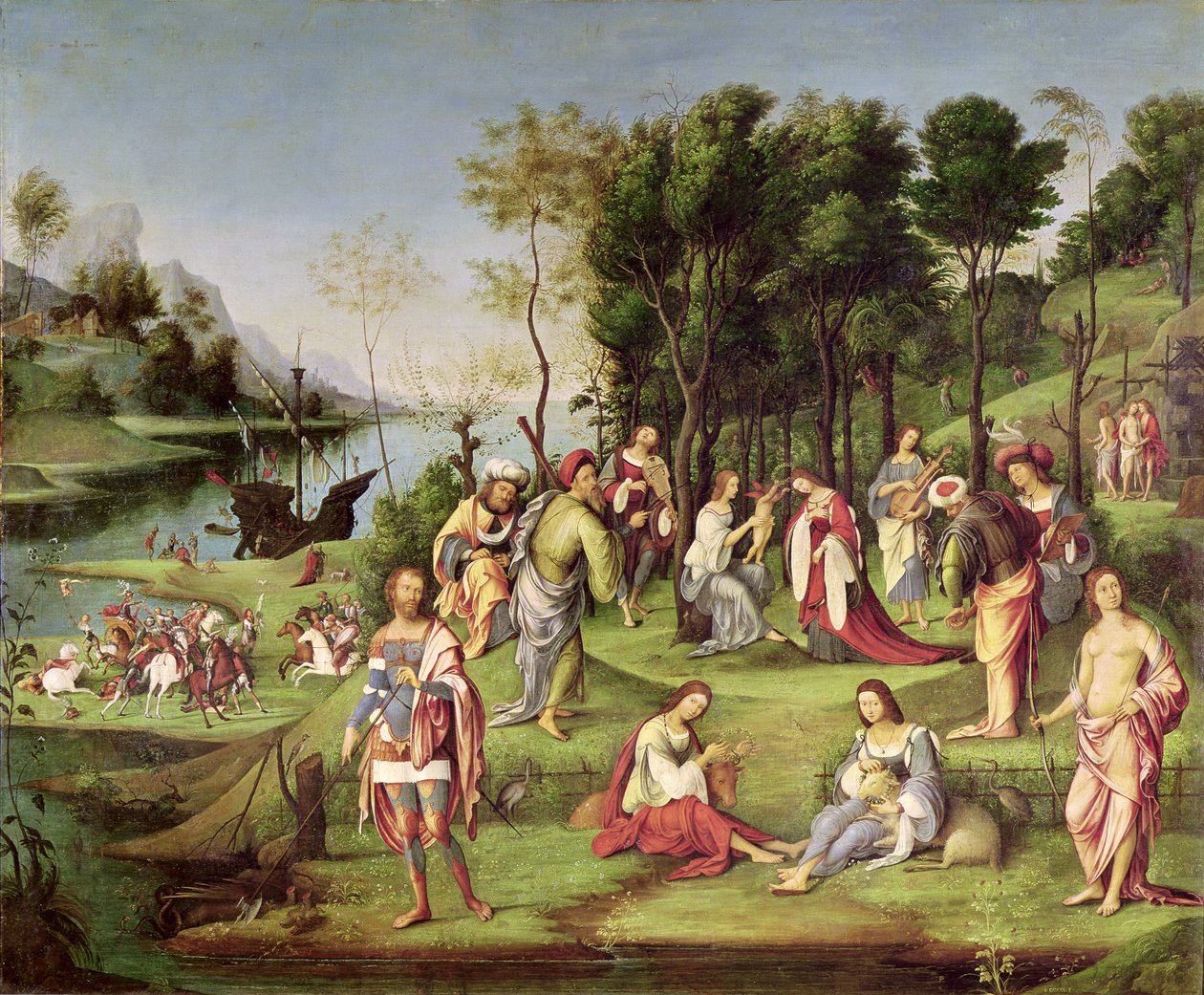 Isabella d&39;Este法院的寓言（1474-1539）1504-06（面板上的蛋彩画） 作者 洛伦佐·科斯塔（Lorenzo Costa）