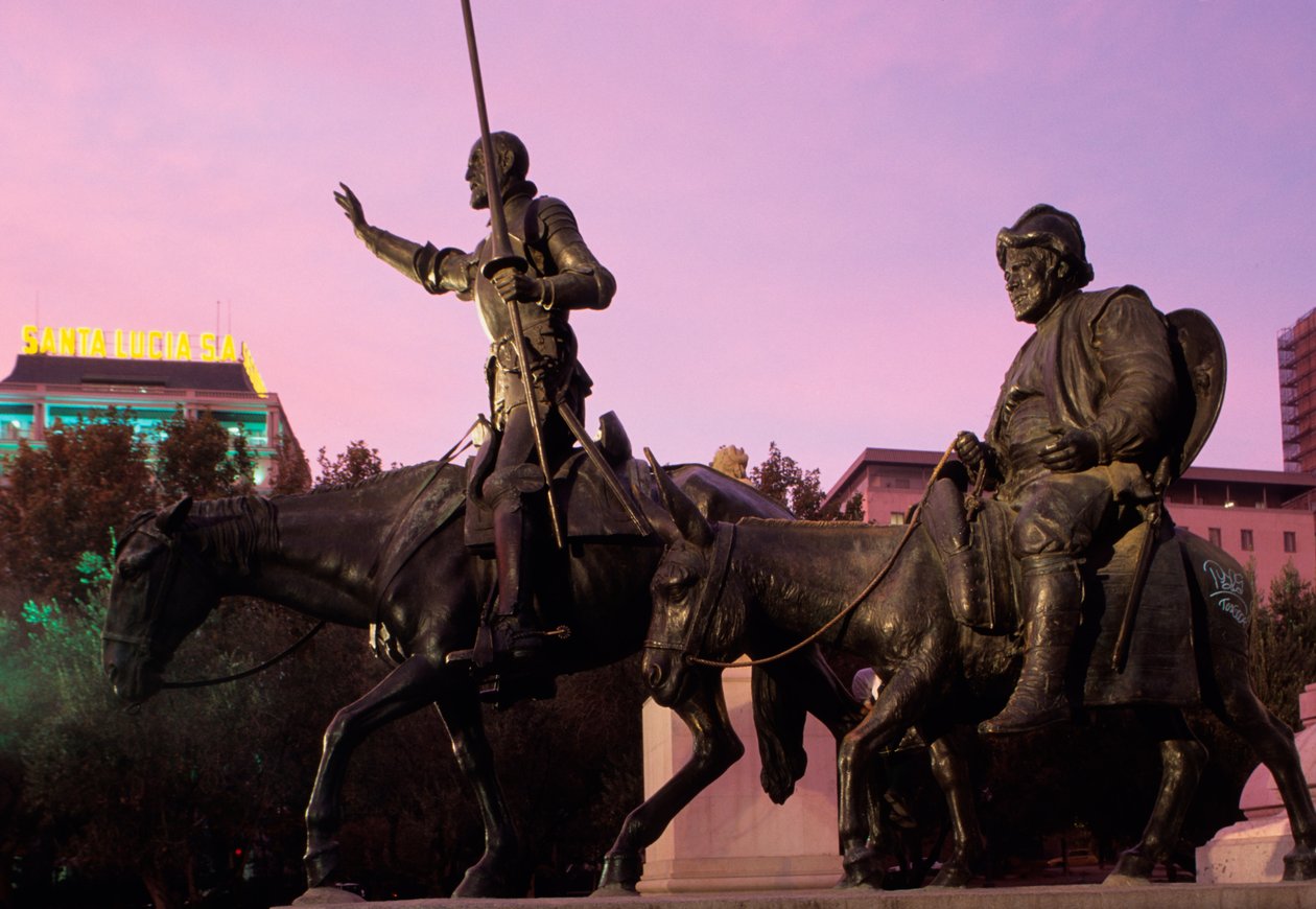 Don Quixote和Sancho Panza，从纪念碑到Miguel Cervantes，1928-30（青铜） 作者 洛伦佐·库鲁（Lorenzo Coullaut）Valera