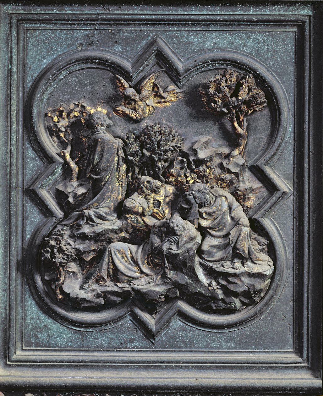 花园里的痛苦，圣乔万尼洗礼堂北门第十三小组，1403-24（铜牌） 作者 洛伦佐·吉贝蒂（Lorenzo Ghiberti）
