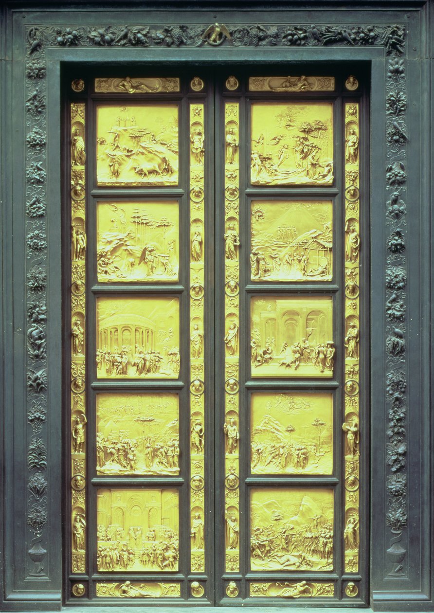 天堂之门（东门）由10个浮雕板组成，描绘旧约1425-52（镀金青铜） 作者 洛伦佐·吉贝蒂（Lorenzo Ghiberti）