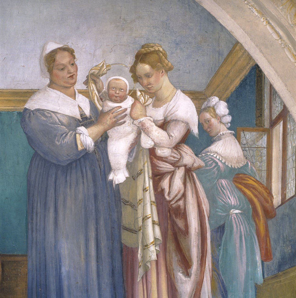圣母玛利亚的诞生，来自Lotto Chapel的Lunette，1525年 作者 洛伦佐·乐透（Lorenzo Lotto）