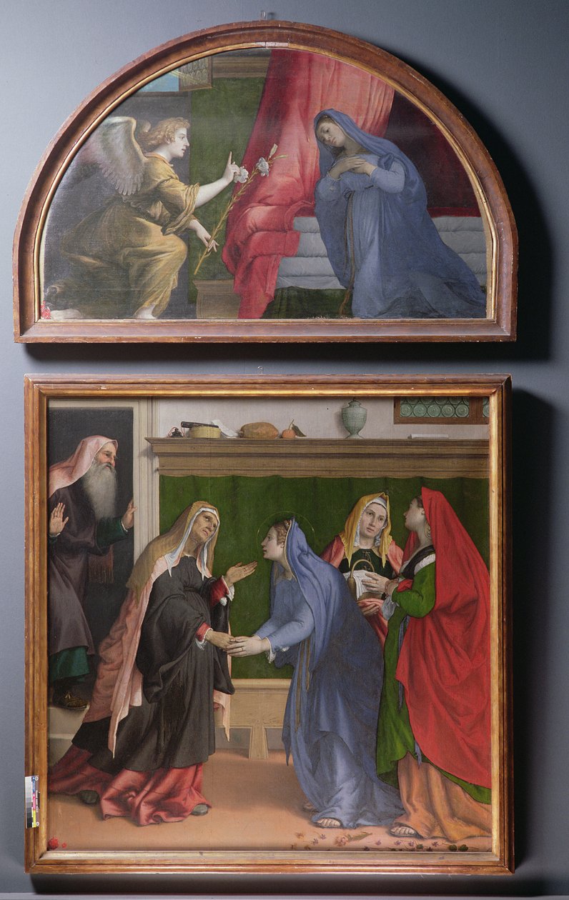 天使报喜和探访，两幅画作构成祭坛画，1530-35 作者 洛伦佐·乐透（Lorenzo Lotto）