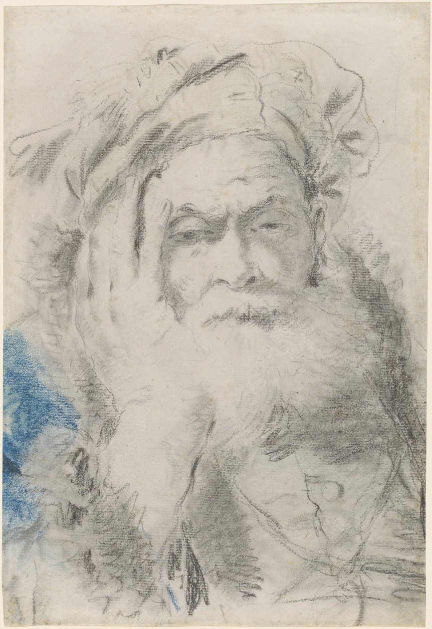 一个大胡子老人把头靠在他的手上 作者 洛伦佐·巴尔迪塞拉（Lorenzo Baldissera Tiepolo）
