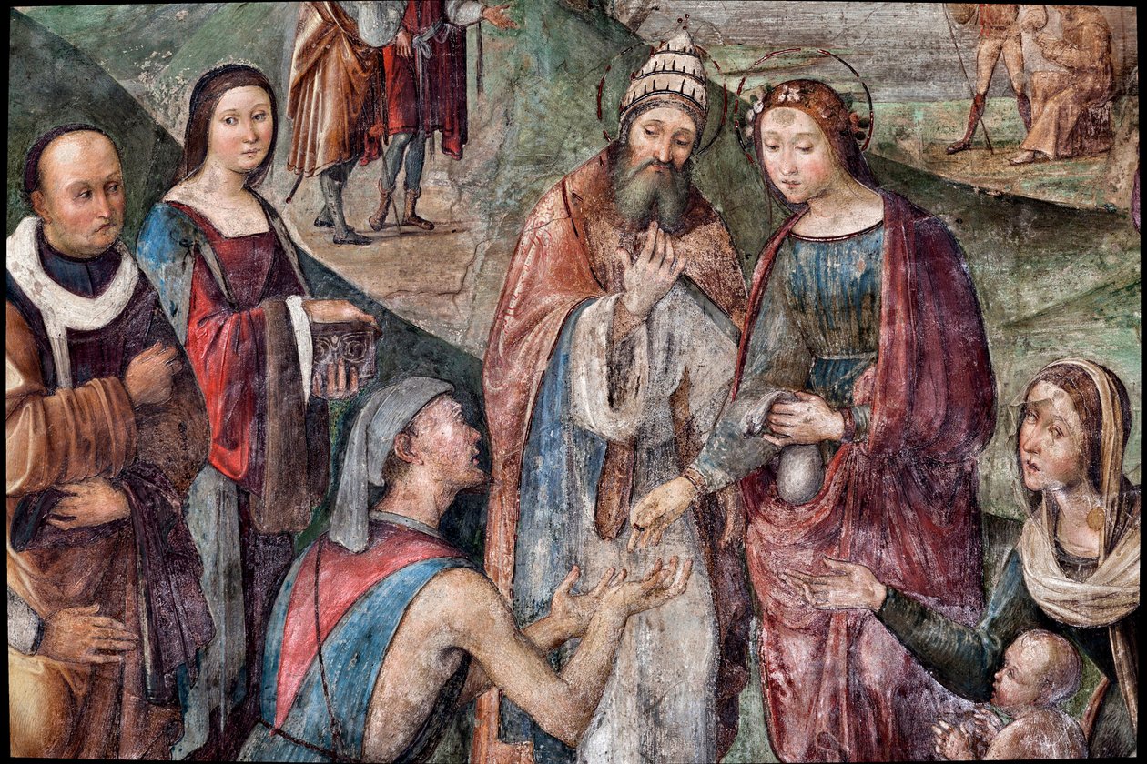 Saint Cecilia gives her possessions to the poors, detail (fresco 作者 洛伦佐·科斯塔（Lorenzo Costa）