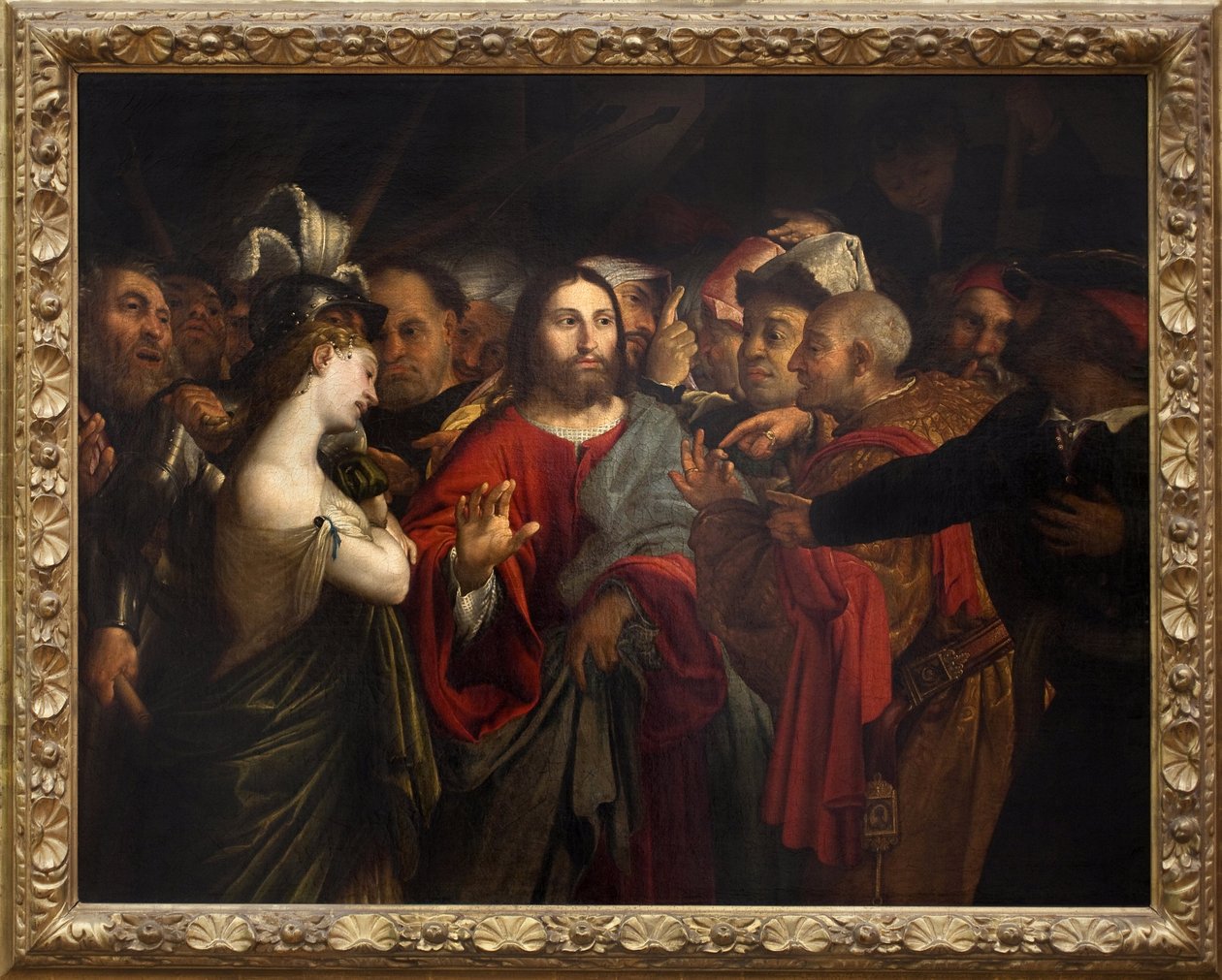 基督和淫妇。 Lorenzo Lotto (1480-1556) 作画，布面油画 作者 洛伦佐·乐透（Lorenzo Lotto）