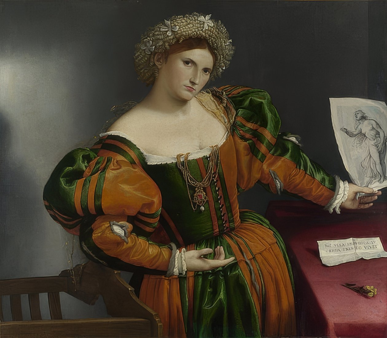 妇女的画象（Lucretia）。约于1530-32年 作者 洛伦佐·乐透（Lorenzo Lotto）