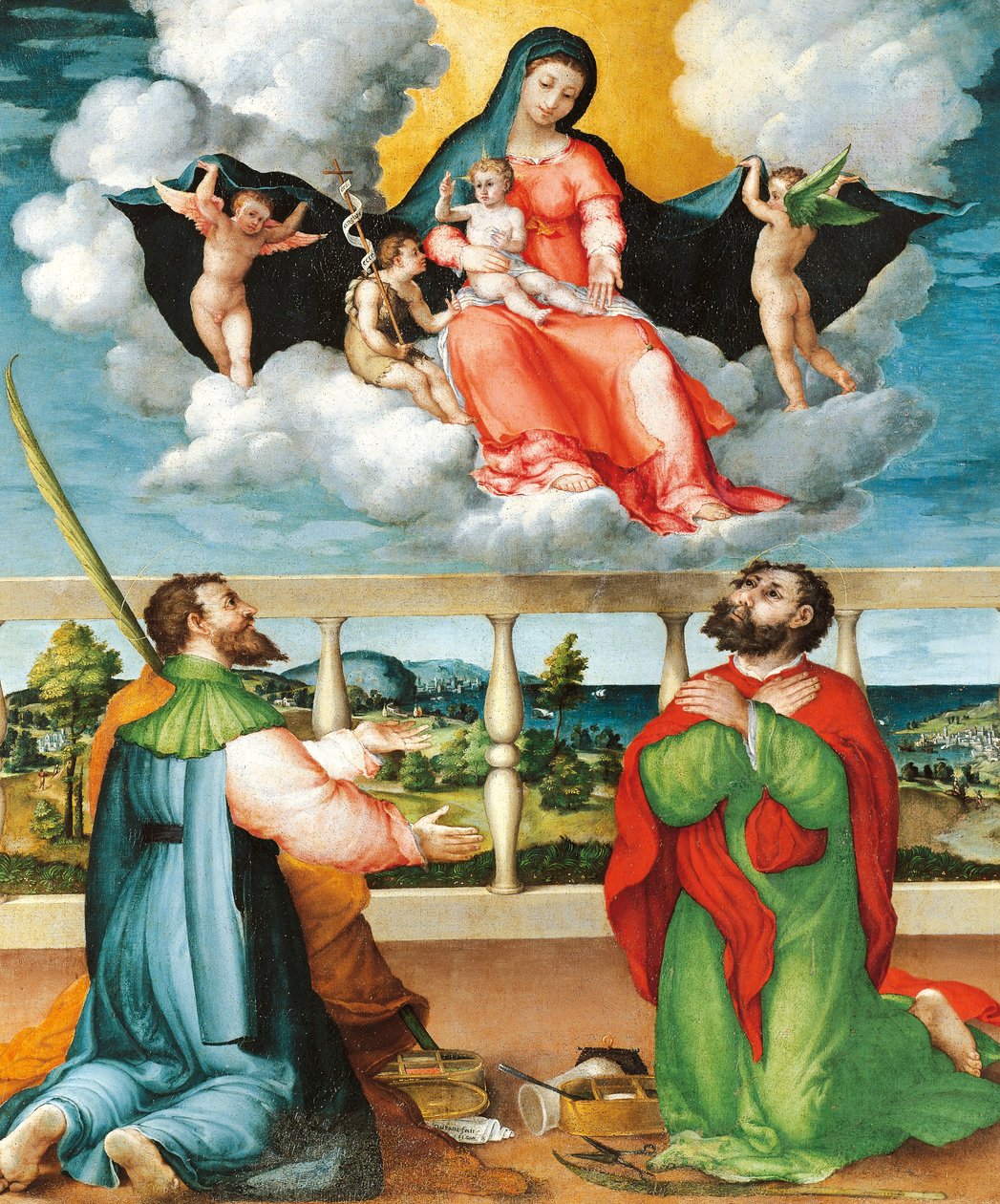 荣耀中的圣母与科玛斯和达米安圣人在一起敬拜 作者 洛伦佐·乐透（Lorenzo Lotto）