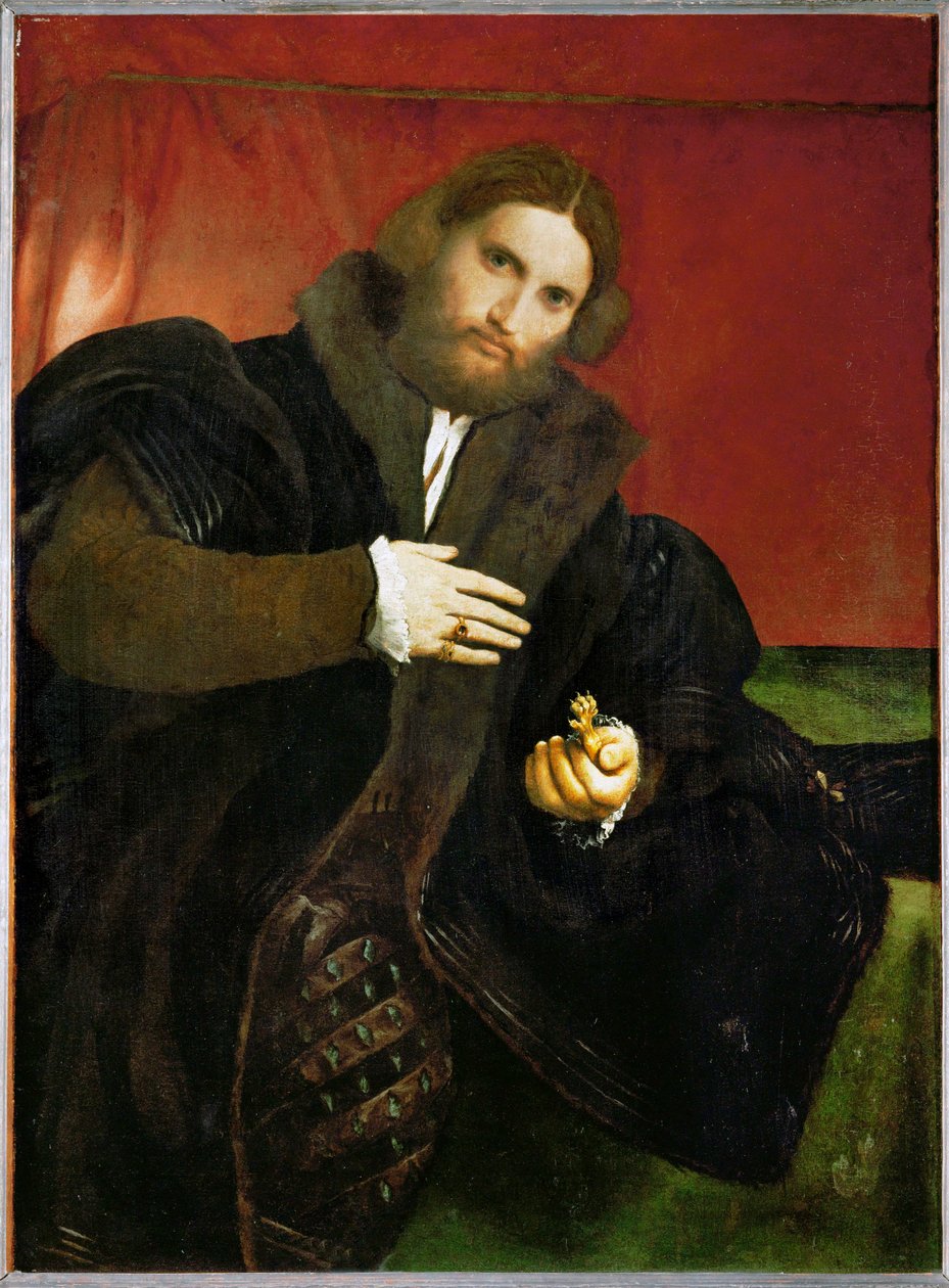 手持金色兽爪的男子（布面油画） 作者 洛伦佐·乐透（Lorenzo Lotto）