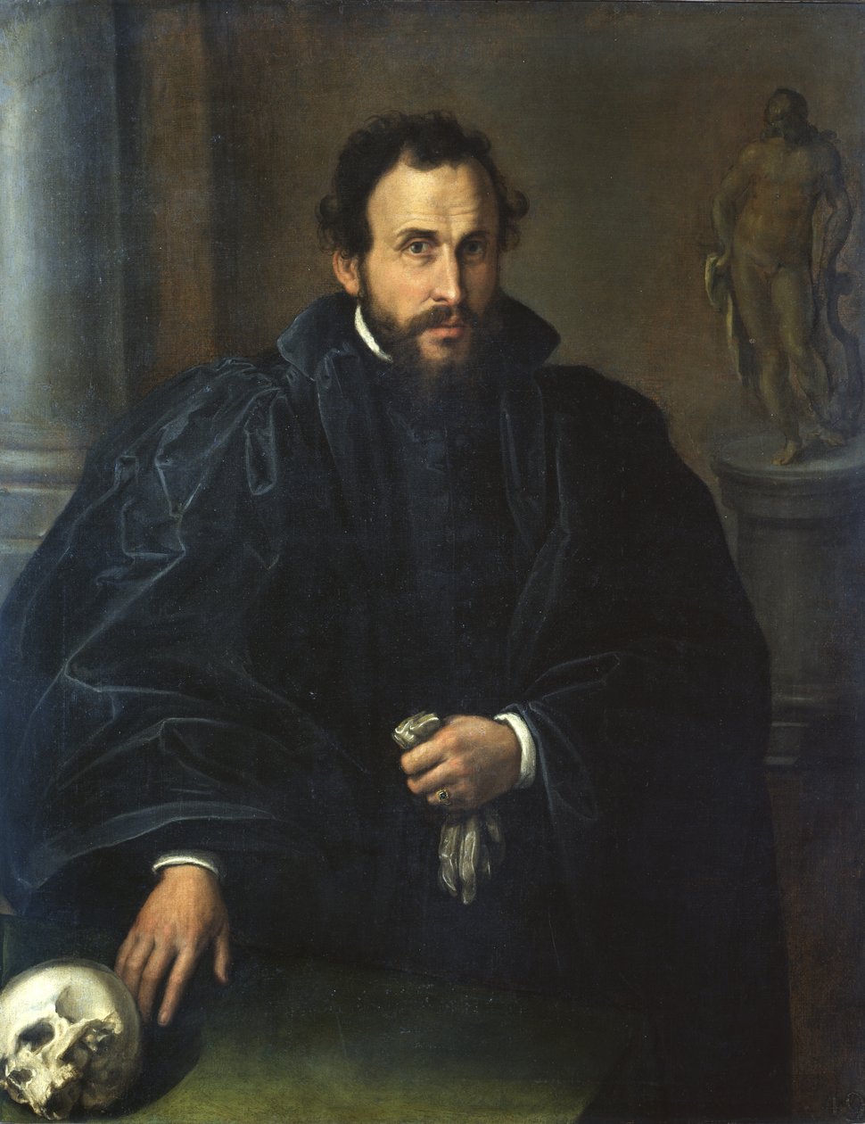 1545年，一个有骷髅的男人的肖像 作者 洛伦佐·乐透（Lorenzo Lotto）