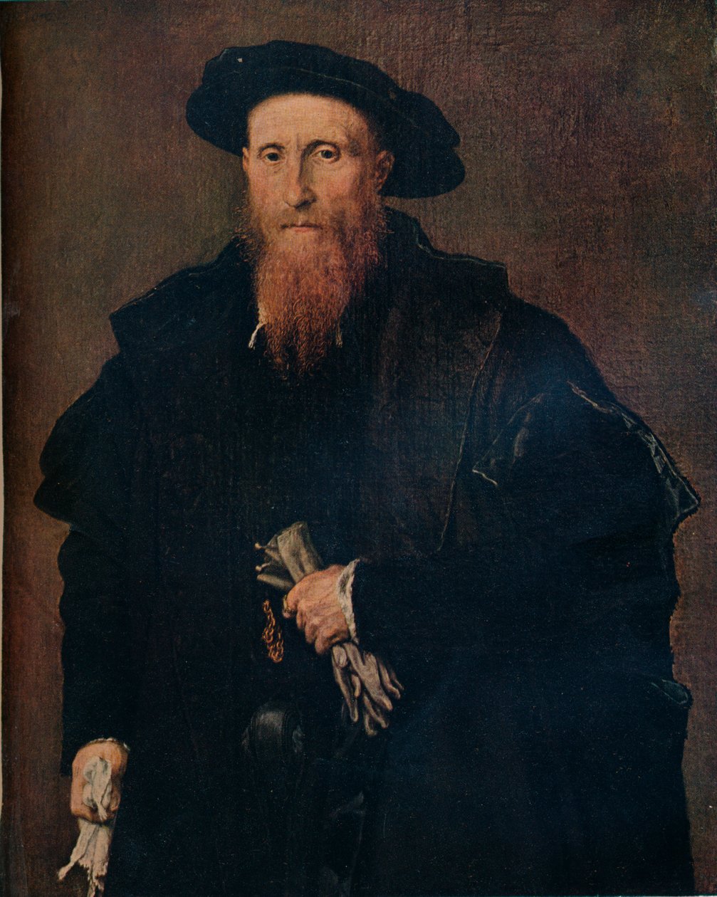 戴手套的绅士肖像，1543年，1930年。 作者 洛伦佐·乐透（Lorenzo Lotto）