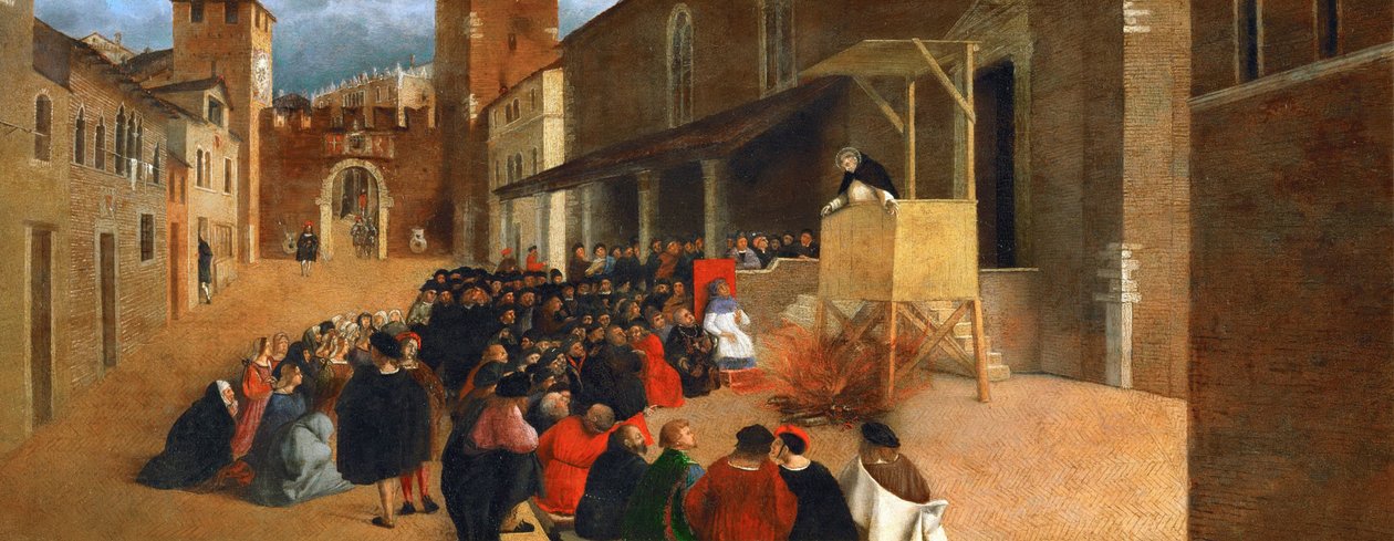 Renaissance : Saint Dominic (1170-1221) preaching in Recanati par Lotto, Lorenzo (1480-1556) 作者 洛伦佐·乐透（Lorenzo Lotto）