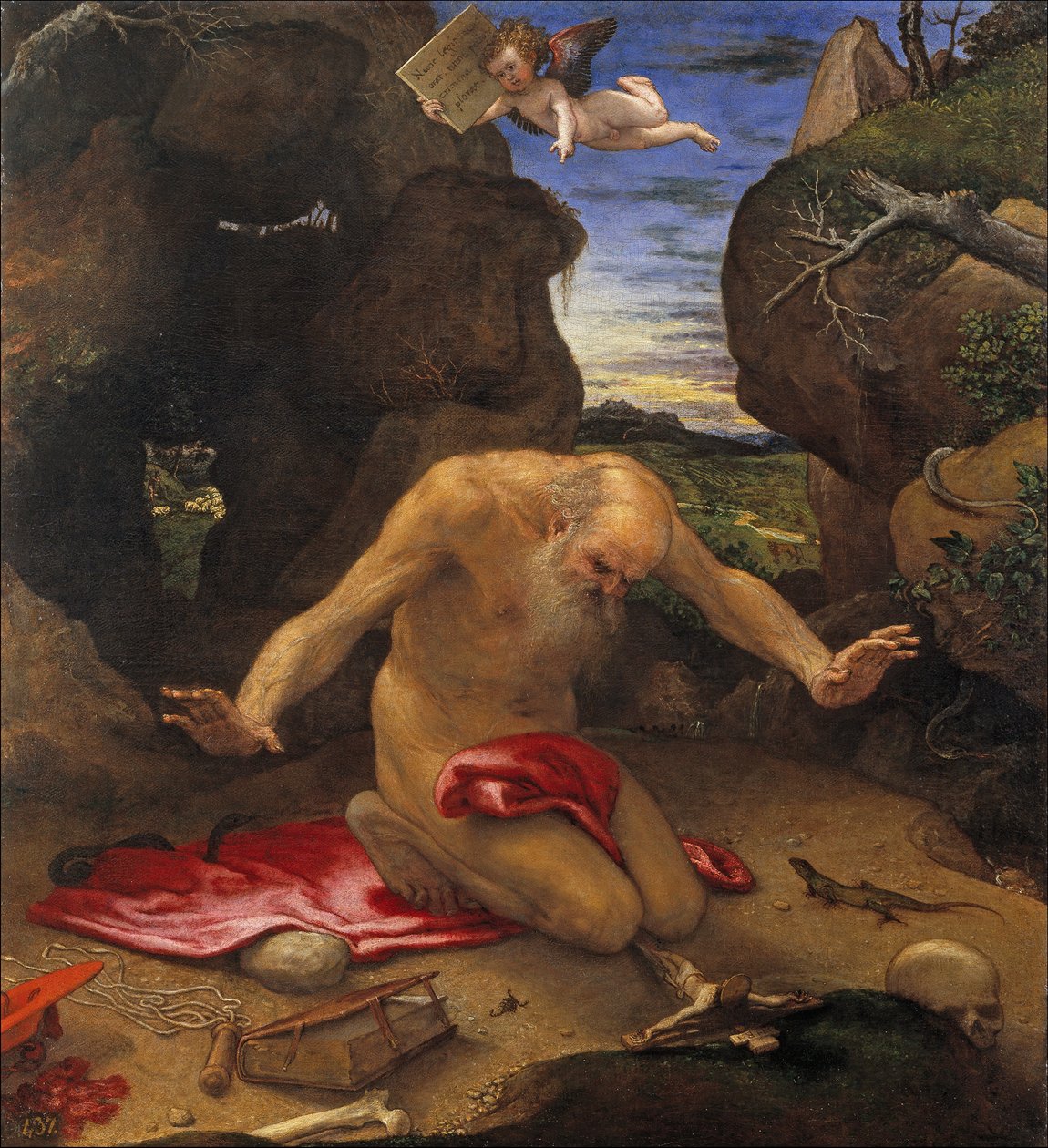 Saint Jerome - Lotto, Lorenzo (1480-1556) - 1546 - 布面油画 - 99x90 - 马德里普拉多博物馆 作者 洛伦佐·乐透（Lorenzo Lotto）