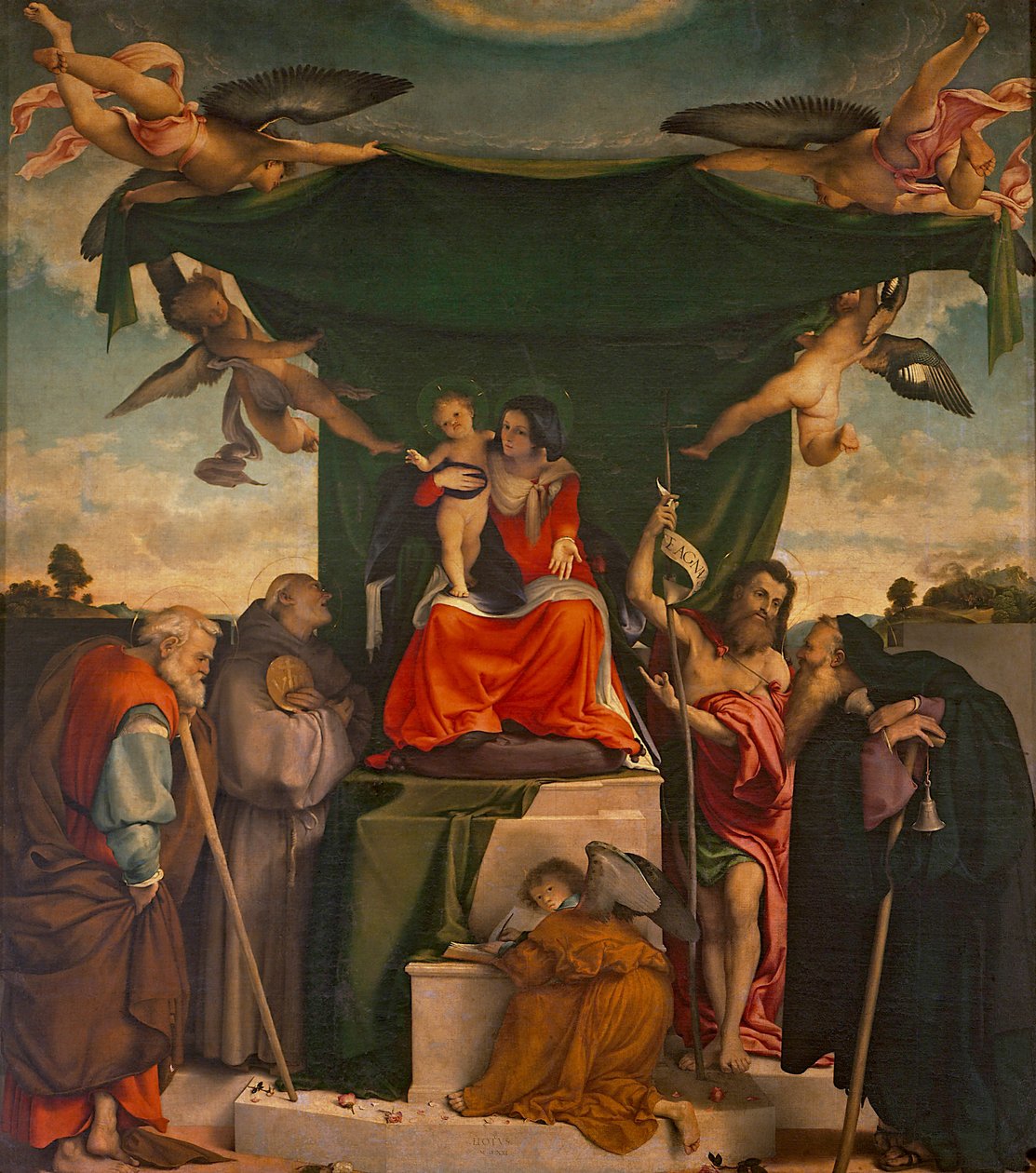 洛伦佐-洛托（约1480-1556）的《圣贝纳迪诺祭坛画》，布面油画，300x275厘米 贝加莫的圣贝纳迪诺-皮格诺洛教堂。 作者 洛伦佐·乐透（Lorenzo Lotto）