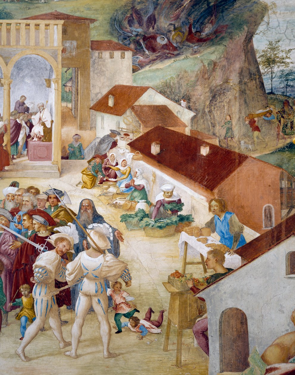 士兵、平民和市场，圣巴巴拉故事的细节 作者 洛伦佐·乐透（Lorenzo Lotto）