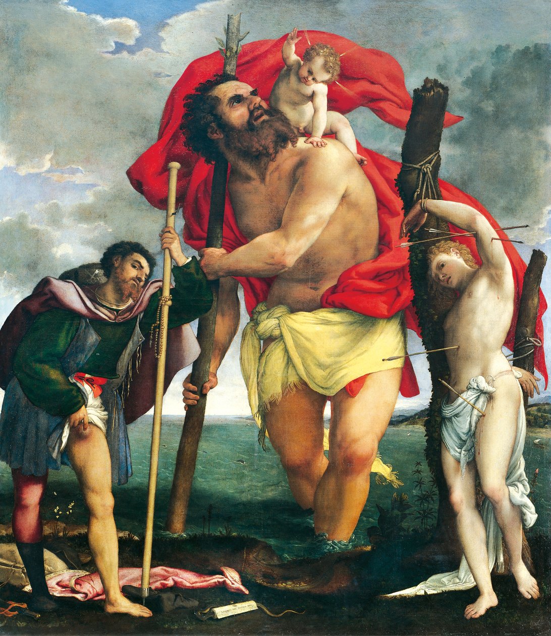 圣罗科和塞巴斯蒂安之间的圣克里斯托弗 作者 洛伦佐·乐透（Lorenzo Lotto）