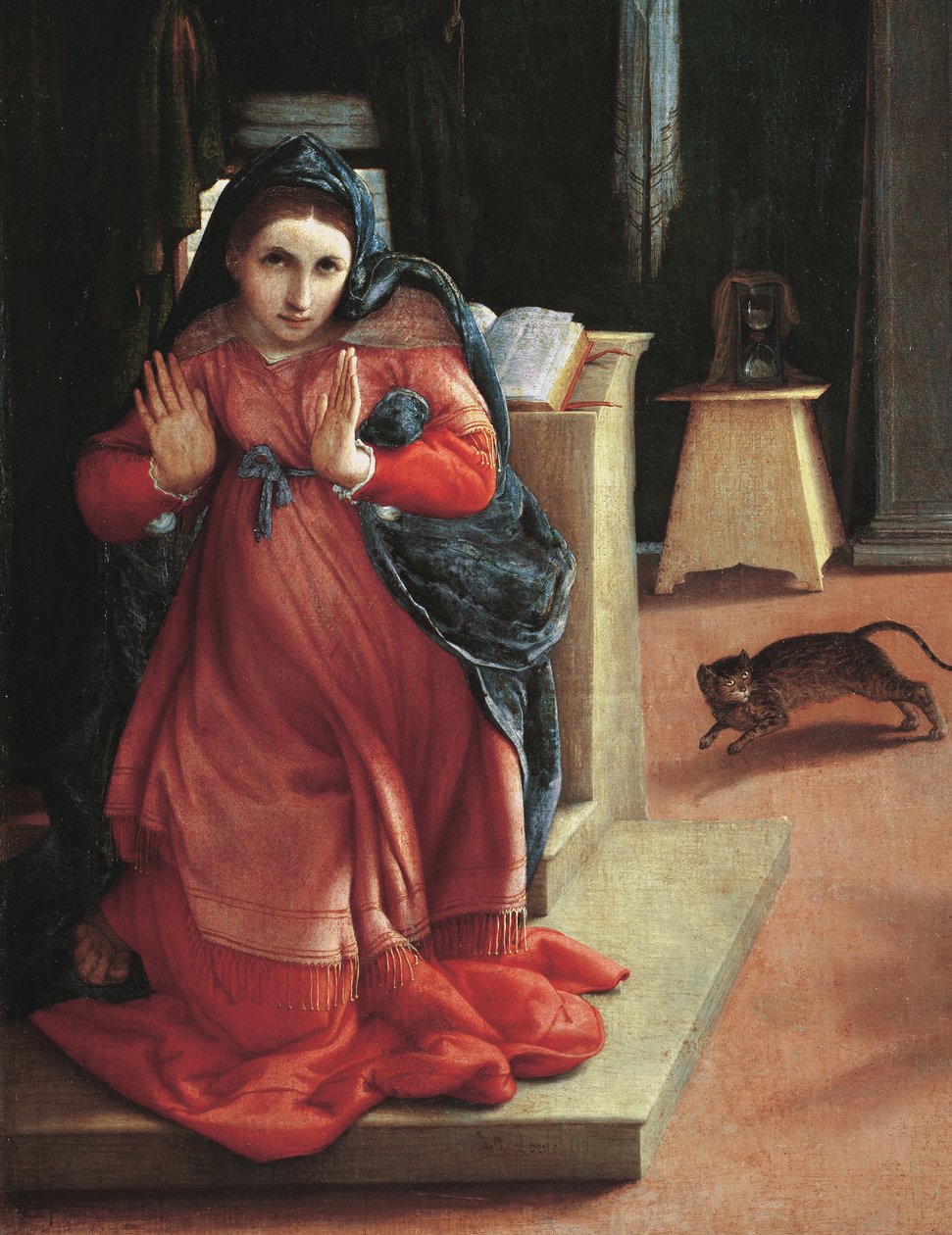 天使报喜》（Annunciation）处女的细节 洛伦佐-洛托（1480-1556）的画作 1535年 意大利雷卡纳蒂市民博物馆（Pinacoteca Civica）。 作者 洛伦佐·乐透（Lorenzo Lotto）