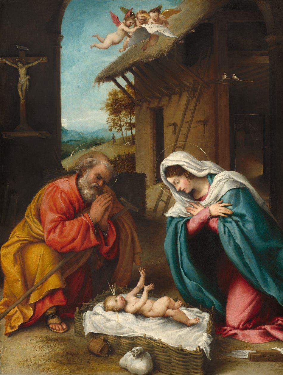 耶稣诞生》，1523年。 作者 洛伦佐·乐透（Lorenzo Lotto）
