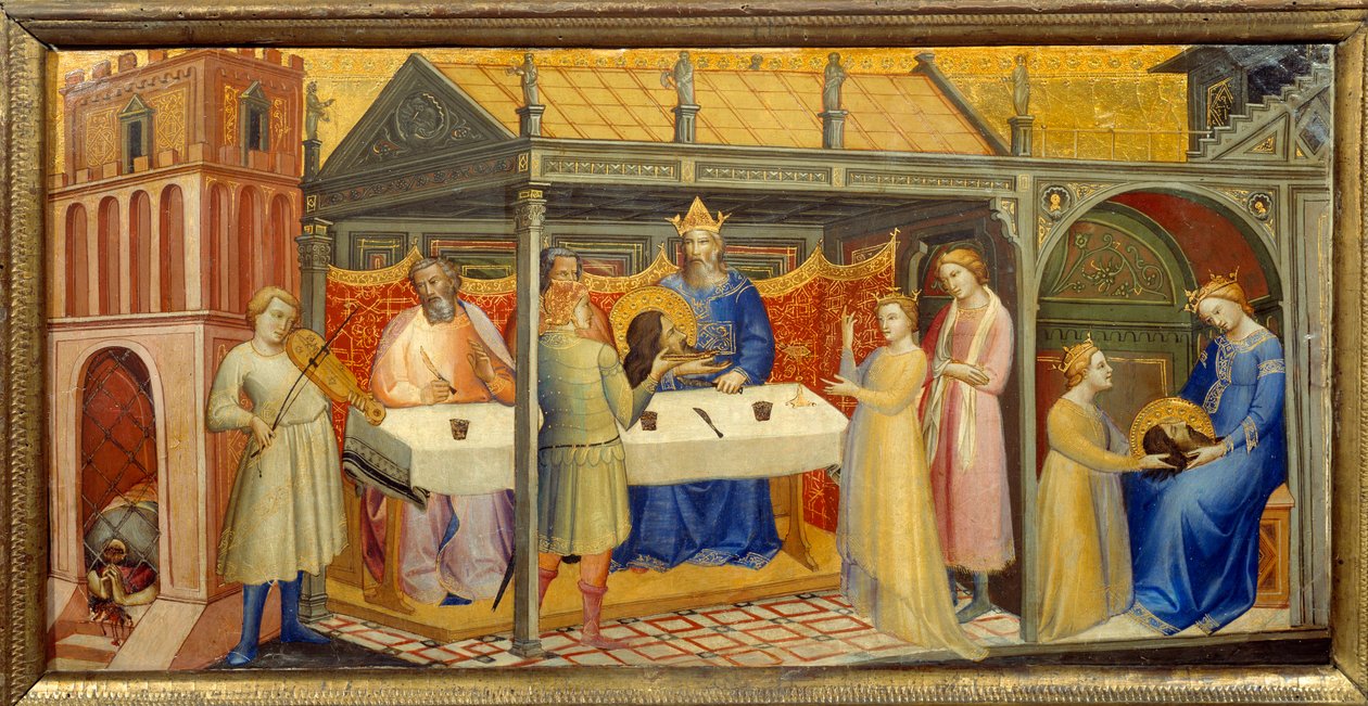 Herode Banquet de Herode（希罗德-安提帕斯）。希罗迪亚德（萨洛米）的女儿在希罗德的生日期间受邀跳舞，勾引希罗德，希罗德发誓给她所要求的一切。在她母亲的怂恿下，她回答说"给我这里，在 作者 洛伦佐·摩纳哥