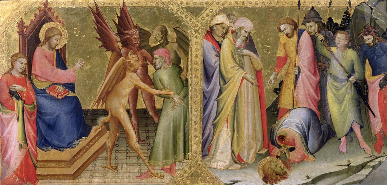 St. James和Hermogenes以及圣詹姆斯的殉道，来自佛罗伦萨Santa Maria degli Angeli的Nobili教堂祭坛的预制面板 作者 洛伦佐·摩纳哥