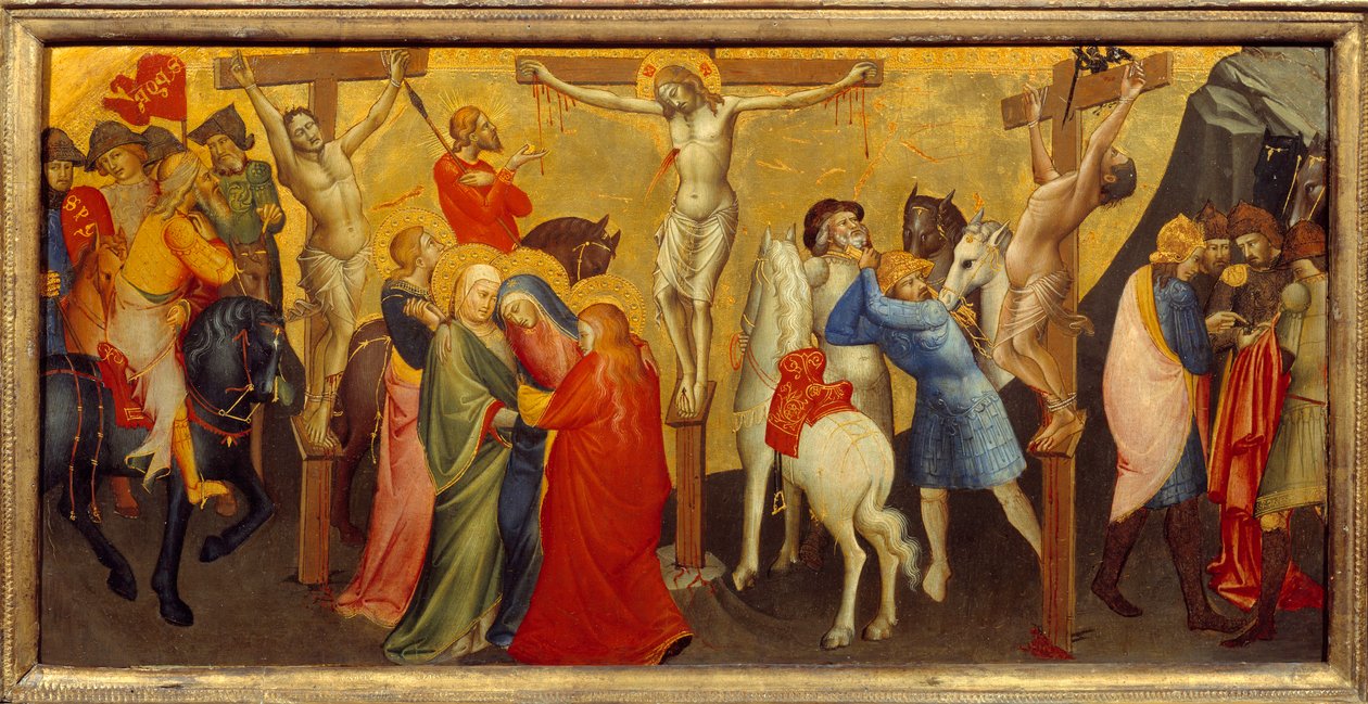 The crucifixion central panel of the predelle of the altarpiece is intended for the Nobili Chapel of the Church of Santa Maria degli Angeli in Florence. Painting by Lorenzo Monaco (1365/70 - 1425) 作者 洛伦佐·摩纳哥