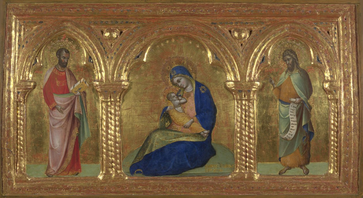 谦逊的圣母与圣人马克和约翰，1365-1370年。 作者 洛伦佐（Lorenzo Veneziano）
