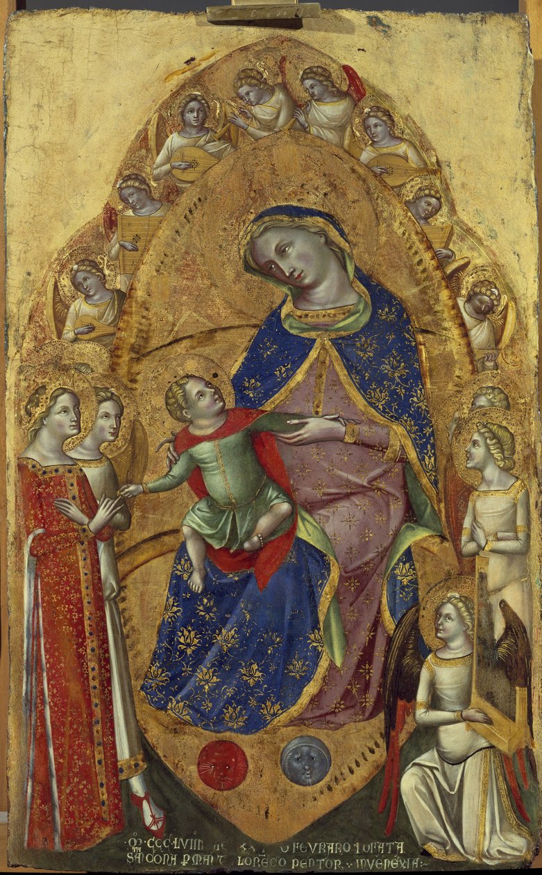 圣凯瑟琳的神秘婚姻 - 木上的蛋彩画 作者 洛伦佐（Lorenzo Veneziano）