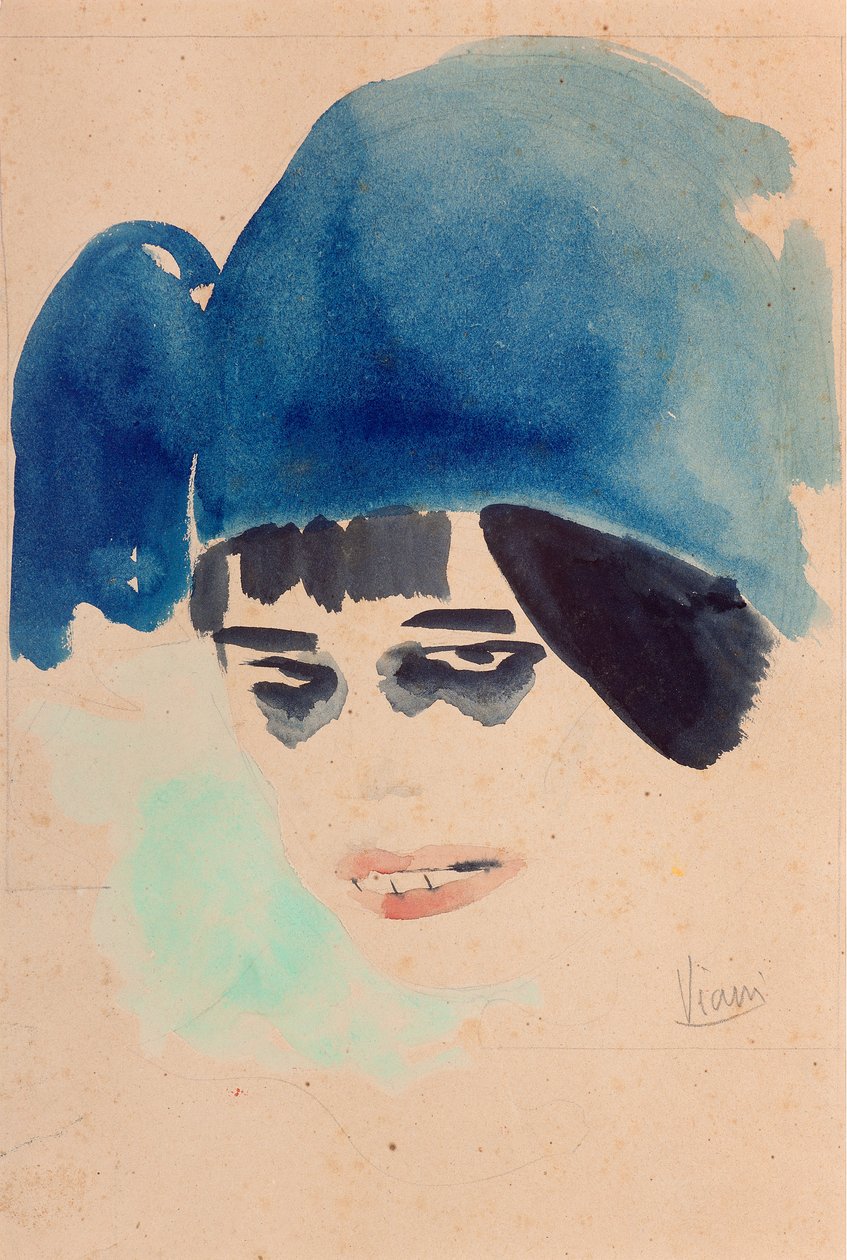 肖像，c.1912（纸上水彩和铅笔） 作者 洛伦佐·维安妮（Lorenzo Viani）