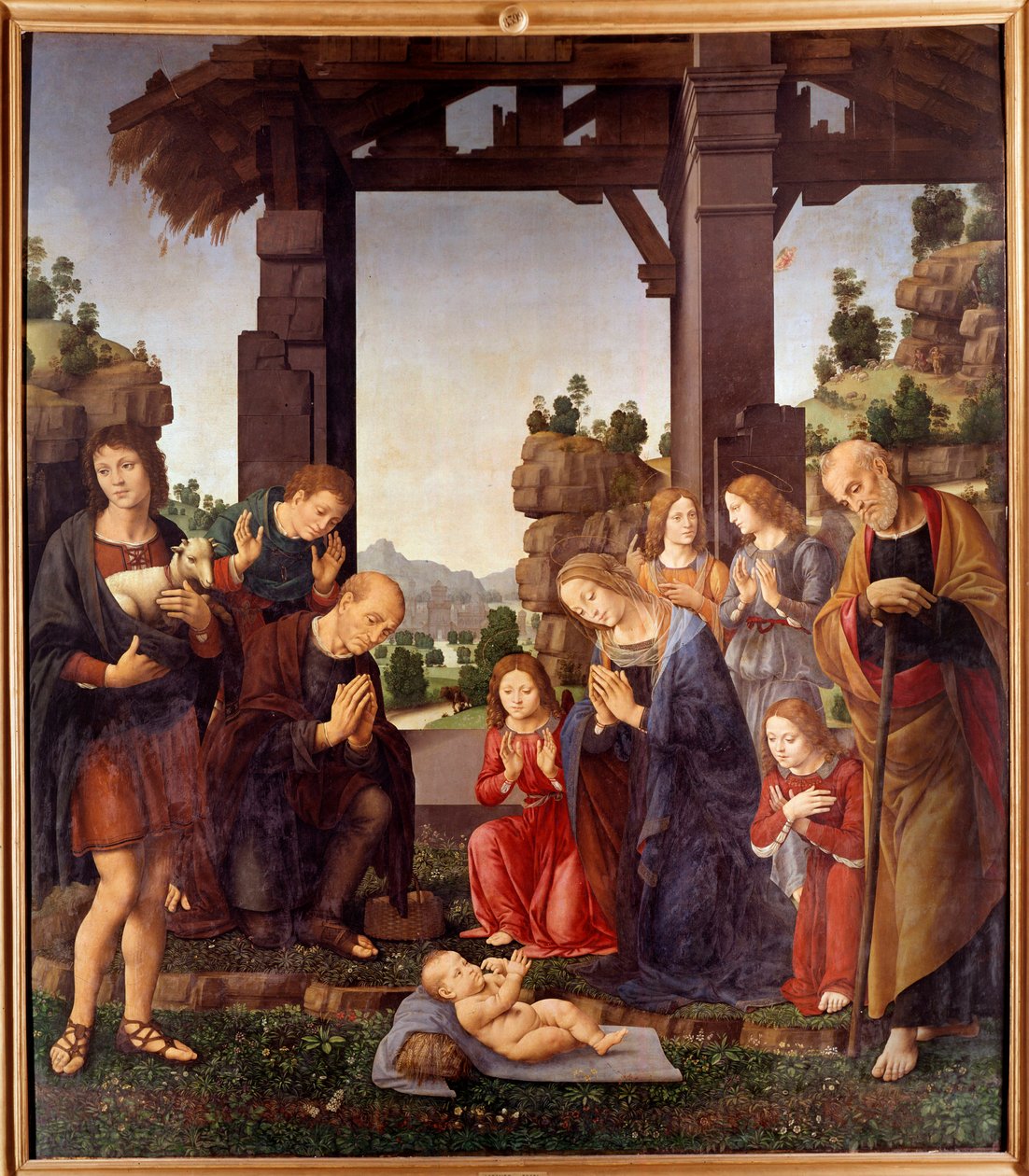 牧羊人的崇拜 由 Lorenzo di Credi (1458-1537) 绘制的 15 世纪太阳。 2,24x1,96 m 佛罗伦萨，galleria degli Uffizi（办公室） 作者 洛伦佐·迪·克雷迪