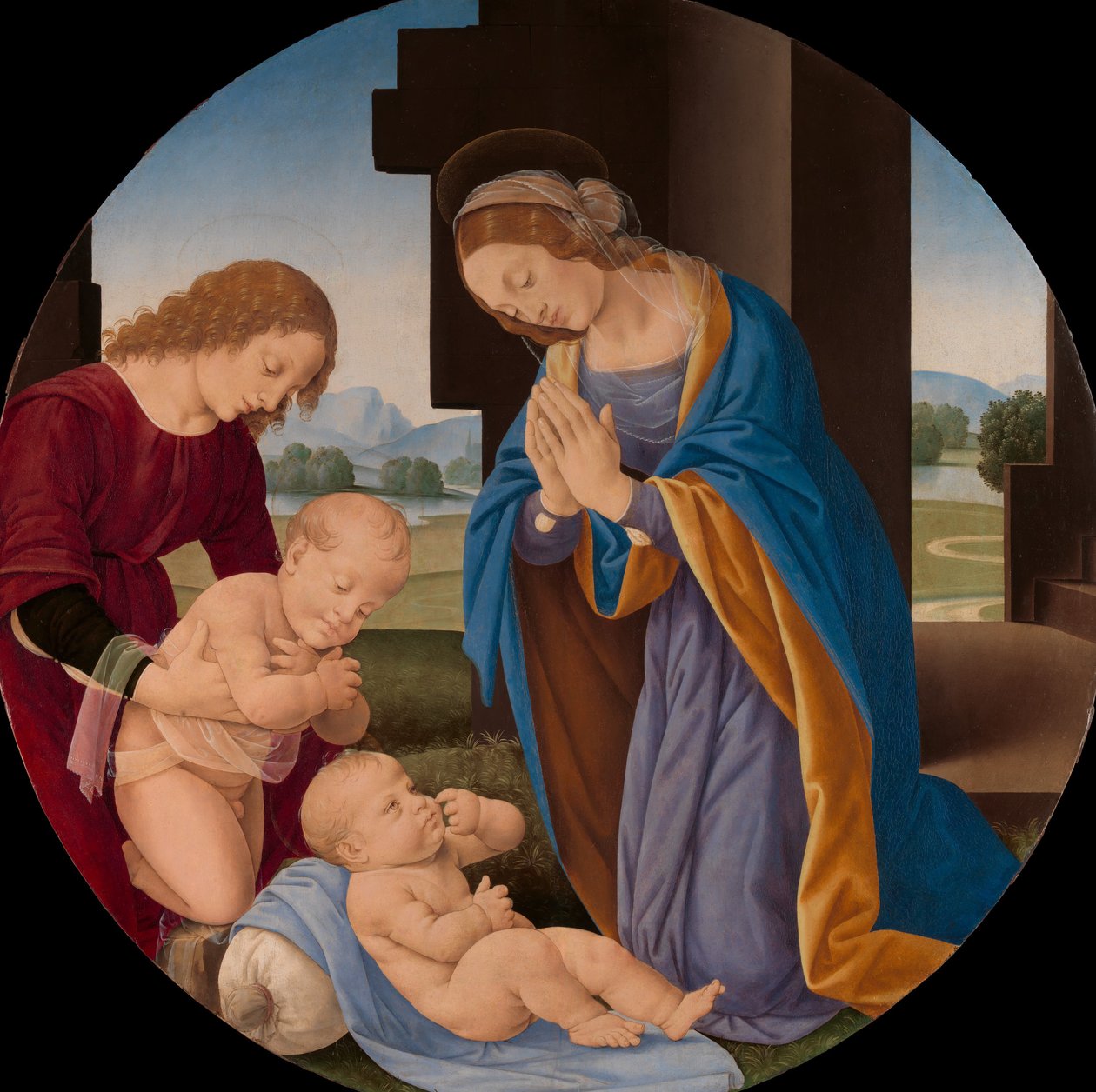 麦当娜（Madonna）1490年代初与婴儿圣若翰洗者圣约翰和一位天使一起为孩子服务。 作者 洛伦佐·迪·克雷迪