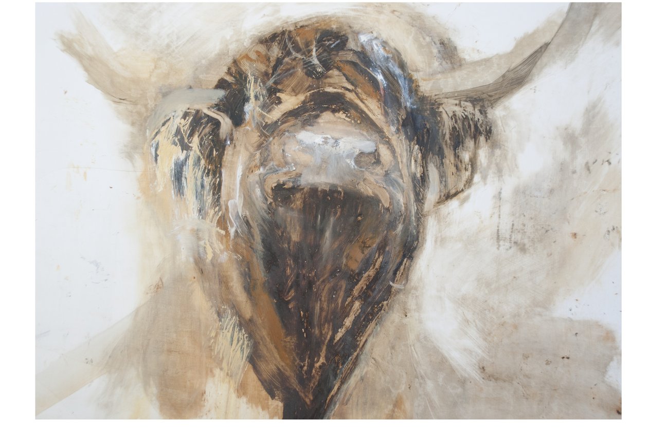 La Vache，Cow，2015，（石油上的石油和混合媒体） 作者 卢·吉布斯