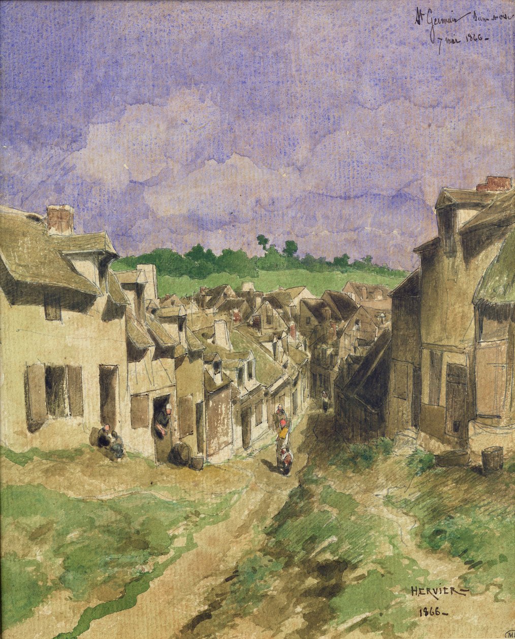 1866年，塞纳 - 瓦兹（Saint-Germain）的一条街道（笔和墨水和纸张上的纸） 作者 路易斯·阿道夫·赫尔维尔