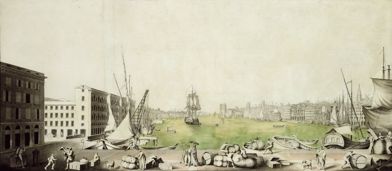 马赛港，1811年（钢笔，墨水和纸张在纸上） 作者 路易斯·安福