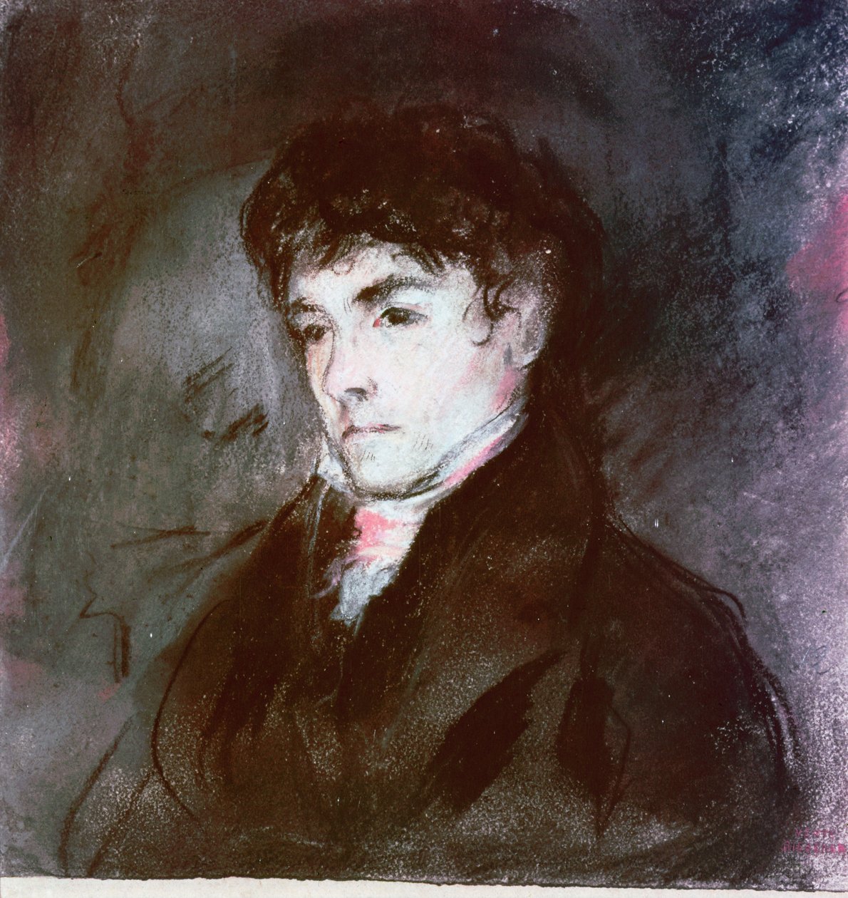 Eugene Delacroix的肖像，c.1827（纸上粉彩） 作者 路易·安托万·莱昂·里森纳