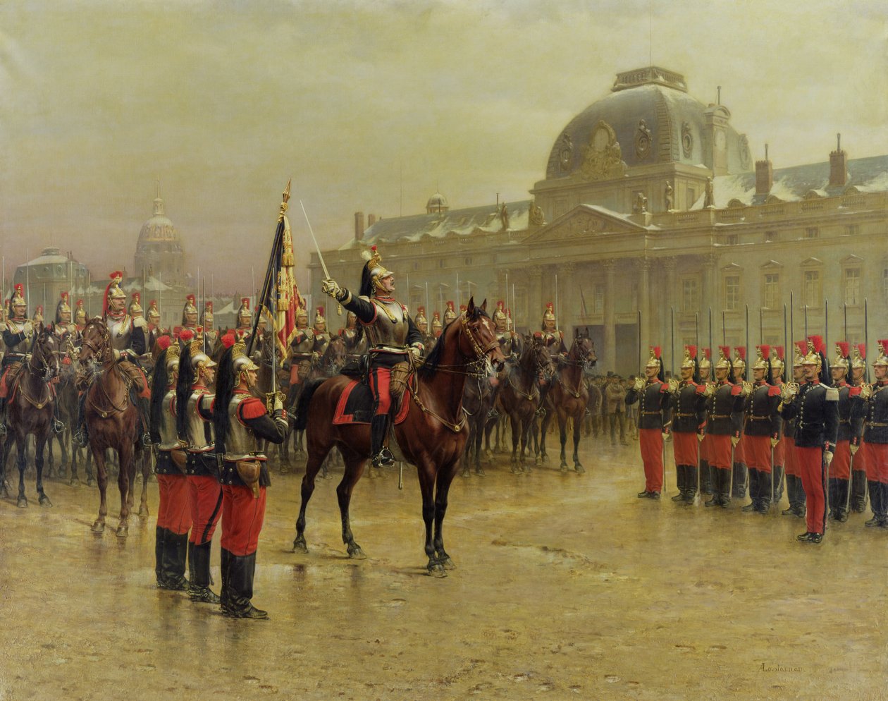 de Rochetulon上校于1887年1月向第6骑兵的新兵提出军团标准，c.1887 作者 路易斯·奥古斯特·乔治·卢斯塔瑙