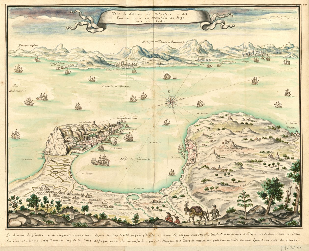 直布罗陀海峡和周围环境，围城的战壕在1704年建立 作者 路易斯·布丹