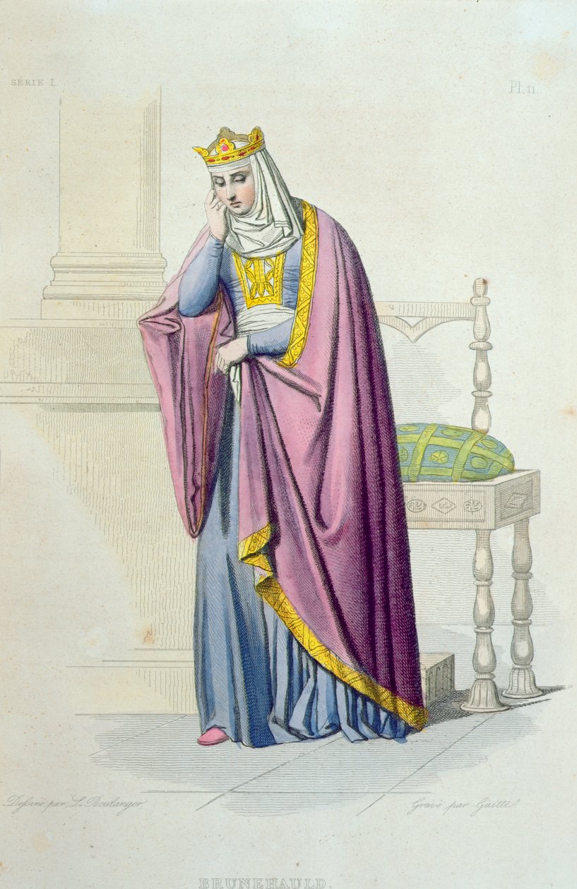 女王Brunhilda（d.613）的插图来自E. Mennechet的&39;The French Plutarch&39;，由Gaitte雕刻，1841年 作者 路易斯·布朗厄尔