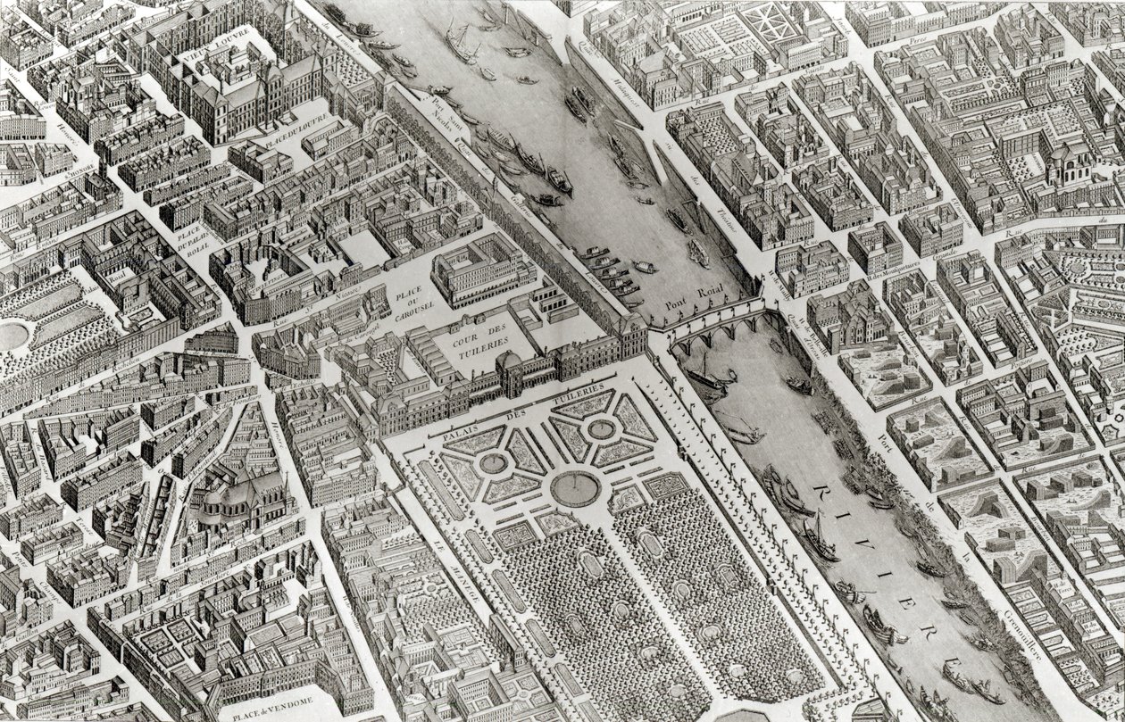 巴黎计划，被称为&39;Plan de Turgot&39;，由Claude Lucas雕刻，1734-39（详情） 作者 路易斯布雷特兹