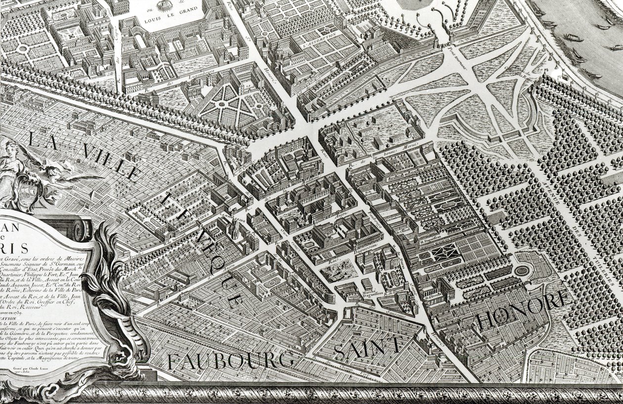 巴黎计划，被称为&39;Plan de Turgot&39;，由Claude Lucas雕刻，1734-39（详情） 作者 路易斯布雷特兹