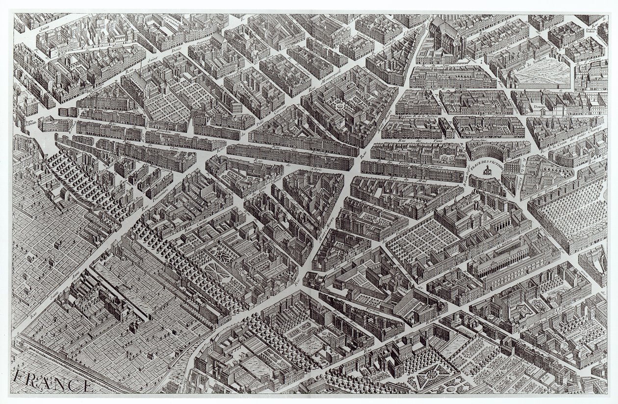 巴黎计划，被称为&39;Plan de Turgot&39;，由Claude Lucas雕刻，1734-39（详情） 作者 路易斯布雷特兹