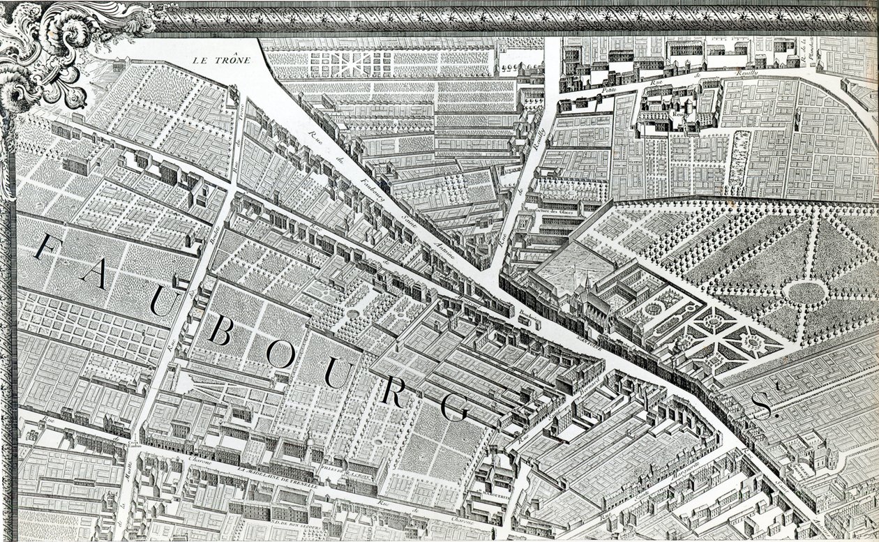 巴黎计划，被称为&39;Plan de Turgot&39;，由克劳德卢卡斯雕刻，1734-39 作者 路易斯布雷特兹