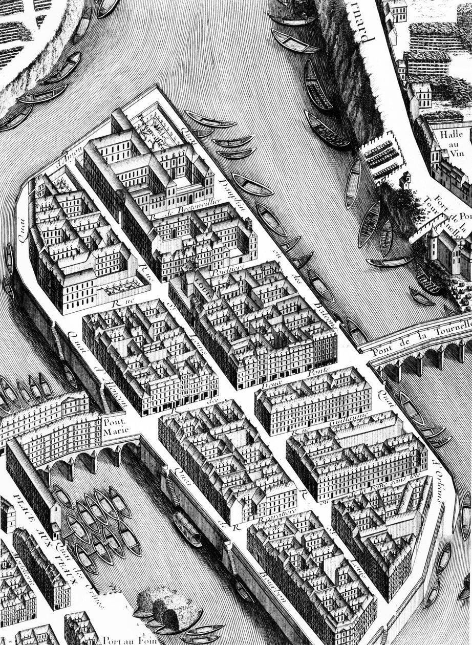 Ile St. Louis，详细信息来自巴黎计划，被称为Plan de Turgot，由Claude Lucas雕刻，1734-39雕刻细节233535 作者 路易斯布雷特兹