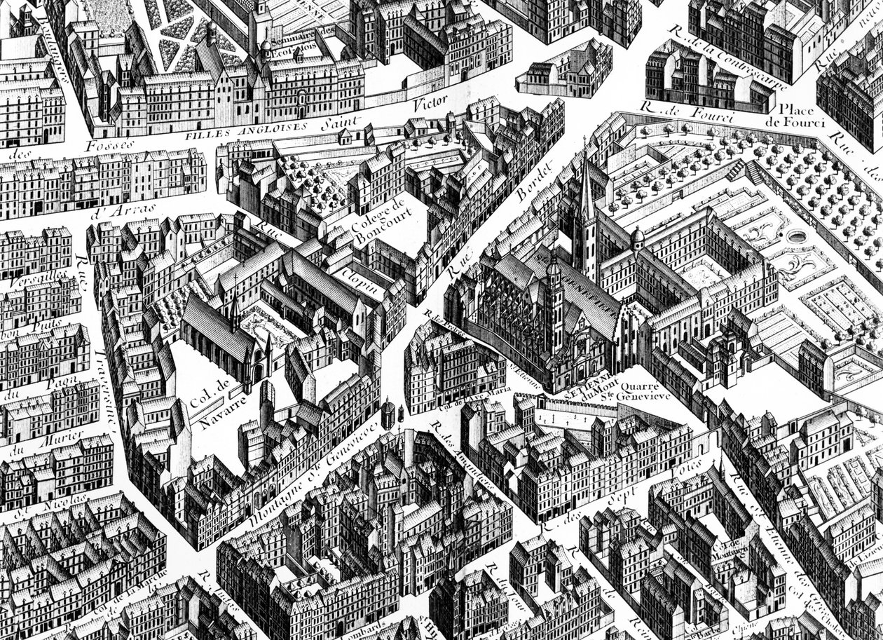 巴黎的Sainte-Geneviève地区详细介绍了巴黎计划，被称为Plan de Turgot，由Claude Lucas雕刻，1734-39雕刻细节233535 作者 路易斯布雷特兹