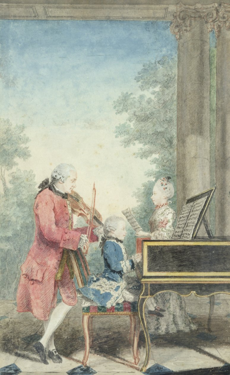 Leopold Mozart（1719-87）和他的孩子Wolfgang Amadeus（1756-91）和Maria Anna（1751-1829）1777 作者 路易斯·卡罗吉斯·迪·卡蒙泰勒