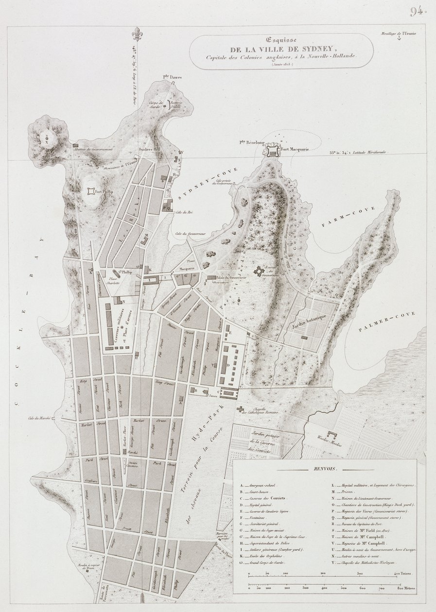 悉尼市地图，环球旅行（1817-20），1822年至24年出版 作者 路易斯·克劳德·德索尔·弗雷西内