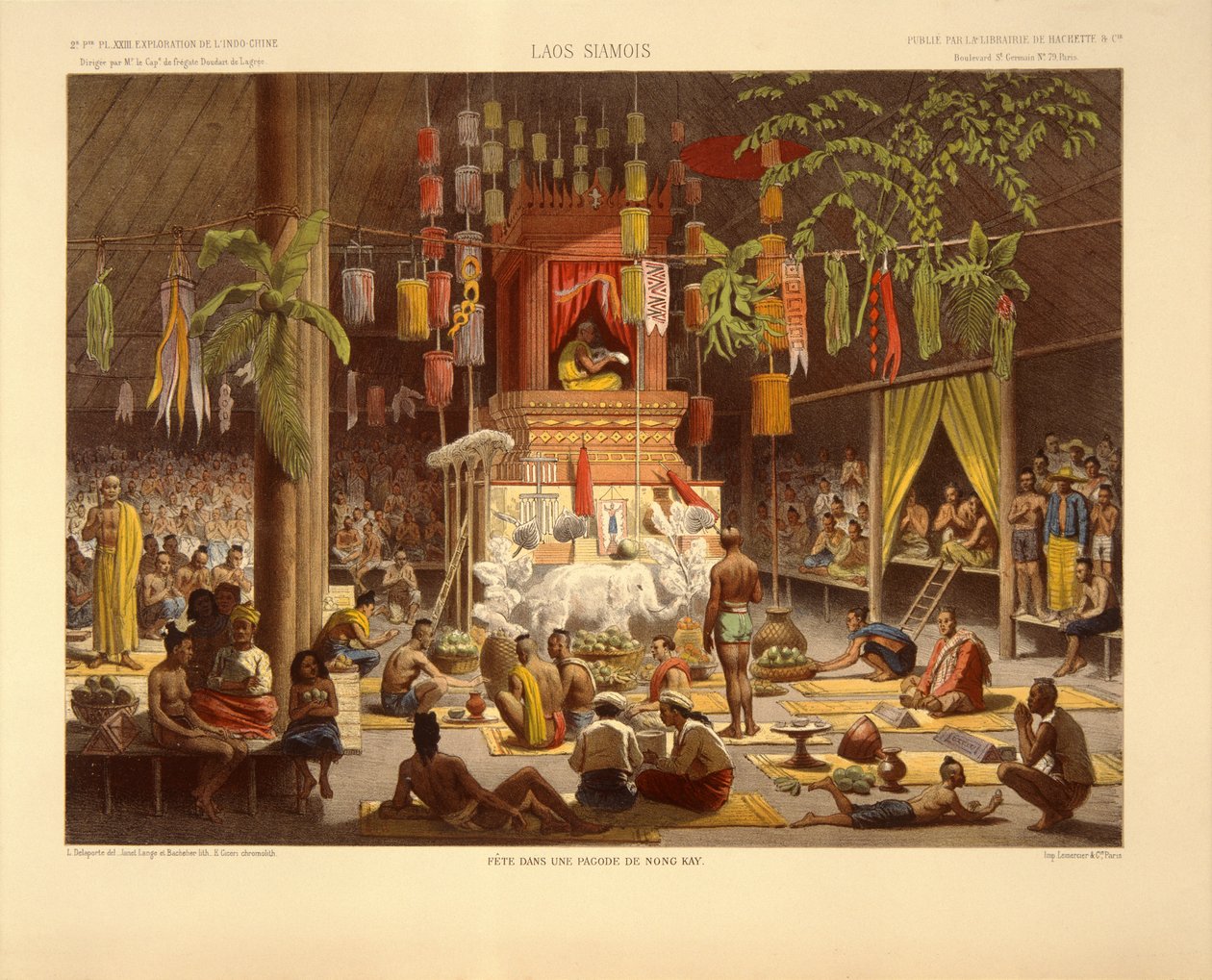 Nong Kay的一座宝塔的内部，插图来自&39;1866年，1867年和1868年的印度 - 中国的探索之旅&39;，作者：Francis Garnier和Ernest Doudart de Lagree，1873年出版（彩色版画） 作者 路易斯·德拉波特