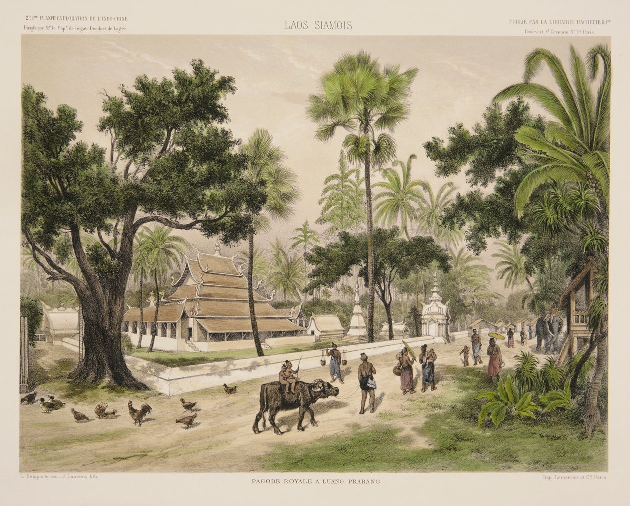琅勃拉邦皇家寺庙，由J.劳伦斯制作，1866年，1867年和1868年“印度 - 中国的探索之旅”中的插图，弗朗西斯·加尼尔和欧内斯特·杜达特·德拉格里， 作者 路易斯·德拉波特