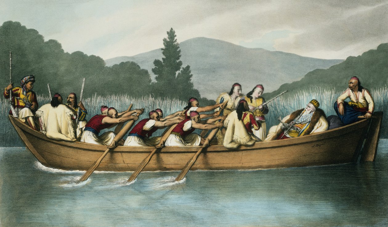Janina的Ali Pasha（1741-1822）于1819年3月在Butrinto湖上狩猎，由Mlle雕刻。 Formentin，1825 作者 路易斯杜普雷