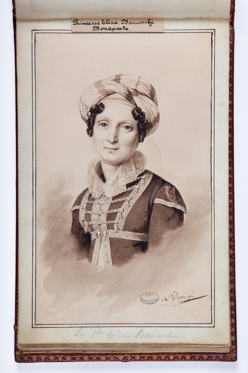 Elisa Bonaparte，公主Baciocchi的肖像，Elisa Bonaparte小册子的插图，c.1820（笔和墨水在纸上洗） 作者 路易斯杜普雷