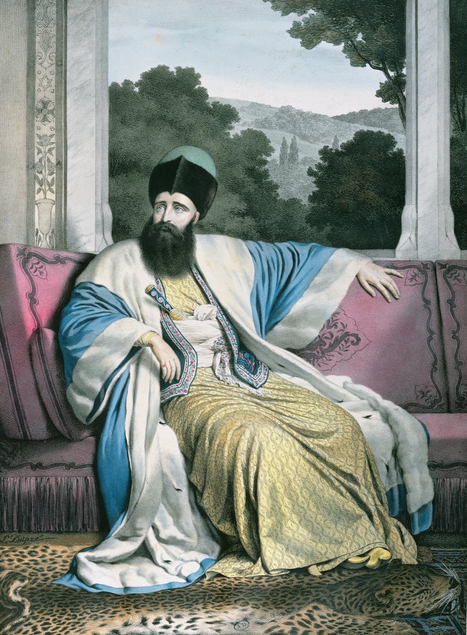 Michael Soutzo（Mihai Sutu），摩尔达维亚王子1819-21，Lemercier为&39;Voyage a Athenes et Constantinople&39;雕刻，由Dupre编写和插图，1828年 作者 路易斯杜普雷
