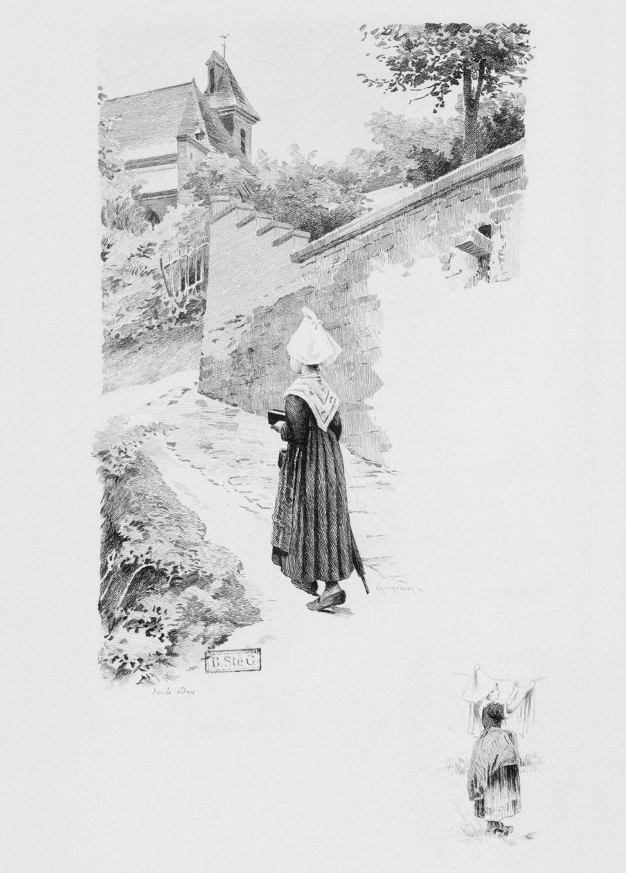 仆人费利西特，来自古斯塔夫·福楼拜（1821-80）的“简单的心”的插图，出版于1894年，由Eugene Andre Champollion（1848-1901）巴黎书店，书商出版人A. Ferroud（b） 作者 路易·埃米尔·阿丹